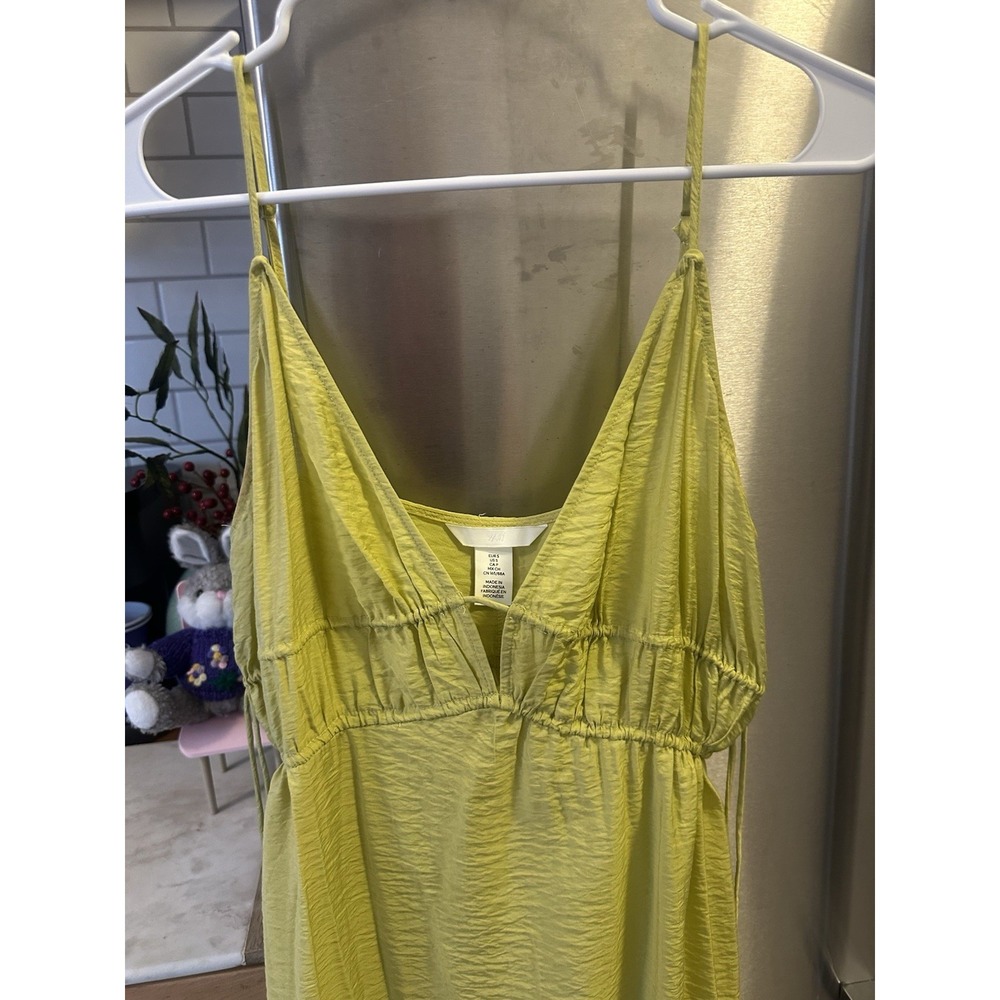 H&M Fairycore Whimsical Chartreuse Maxi Dress Adjust Waist & Bust Sexy Festival